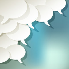 chat speech bubbles ellipse vector white in the corner on a blue bokeh background