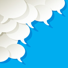 chat speech bubbles ellipse vector white in the corner on a blue background - obrazy, fototapety, plakaty