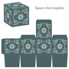 Green box template with white floral elements