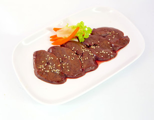 Fresh raw veal liver slices