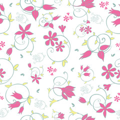 Vector Spring Flower Swirls Seamless Pattern