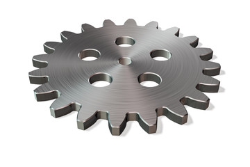 3D Isolated Steel Machine Gear. Industry Concept Background.