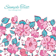 Vector Pink Blue Kimono Flowers Horizontal Frame Seamless