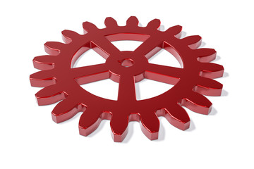 3D Isolated Red Machine Gear. Industry Concept Background.