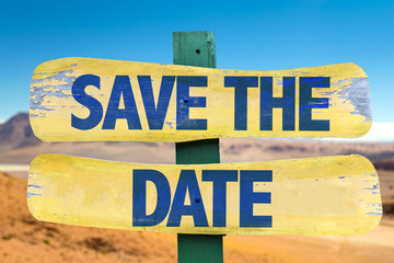 Save The Date sign with desert background