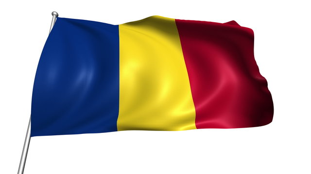 Romania flag with fabric structure (loop, with alpha channel) 