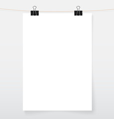 Blank sheet of paper on binder clip. Vector illustration