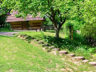 old wooden house and garden