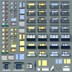 Big set windows, balconies and other for building