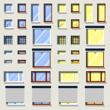 Different windows set. Flat exterior icons.