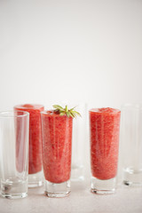 Strawberry smoothie on the white table