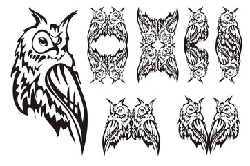 Fototapeta premium Tribal owl. Tattoo design