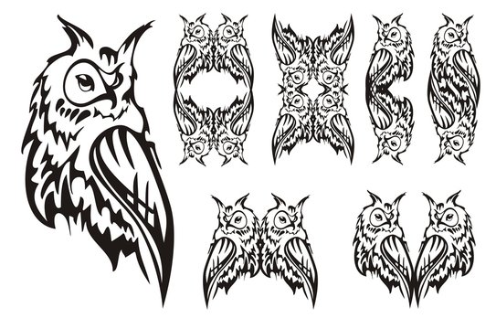 Tribal owl. Tattoo design