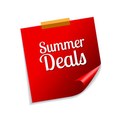 Summer Deals Red Sticky Notes Vector Icon Design