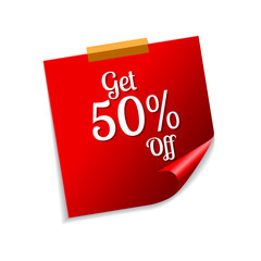 Get 50 Percent Red Sticky Notes Vector Icon Design