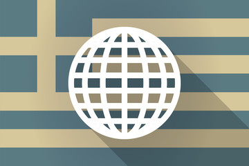 Greece long shadow flag with a world globe