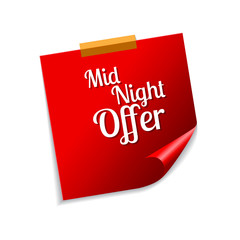 Midnight Offer Red Sticky Notes Vector Icon Design