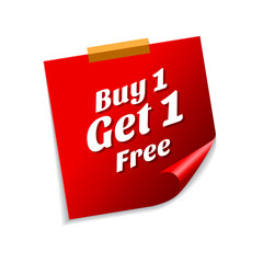 Buy 1 Get 1 Free Red Sticky Notes Vector Icon