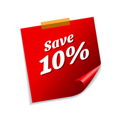 save 10 percent Red Sticky Notes Vector Icon Design