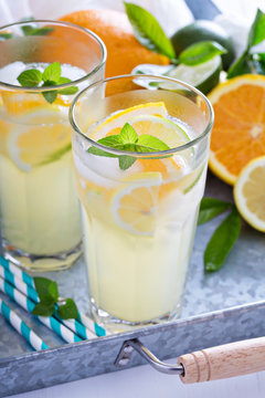 Homemade citrus lemonade in tall glasses