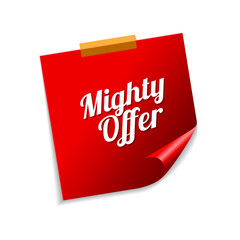 Mighty Offer Red Sticky Notes Vector Icon Design