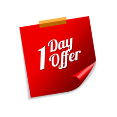 1 day Offer Red Sticky Notes Vector Icon Design