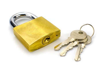 Unlocked padlock with the key on white background