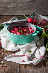 Beetroot soup with chives and radishes