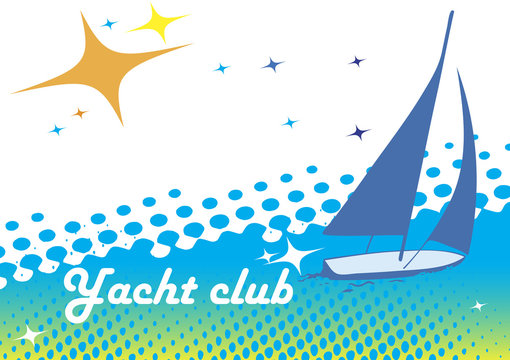 Yacht club banner.Blue background.Abstract sea motive