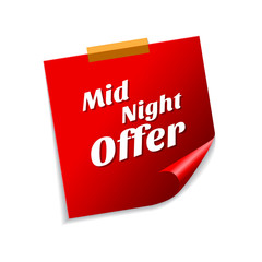 Midnight Offer Red Sticky Notes Vector Icon Design