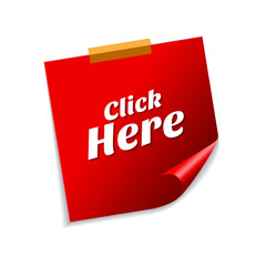 Click Here Red Sticky Notes Vector Icon Design