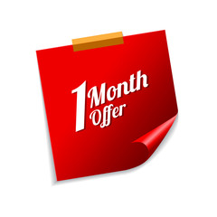 1 Month Offer Red Sticky Notes Vector Icon Design