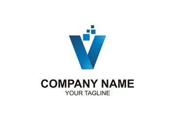 V Data Logo. Letter V Pixel Logo Design Element
