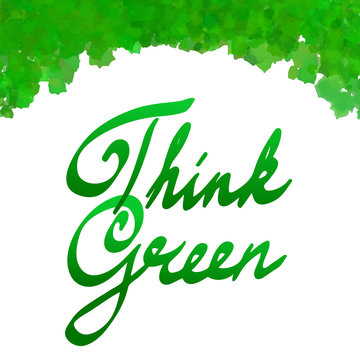 think green with watercolor leaves frame