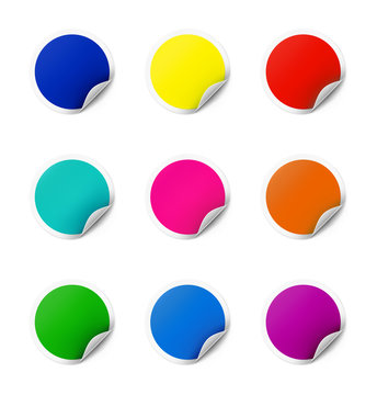 Colorful round stickers isolated on white background. Vector ill