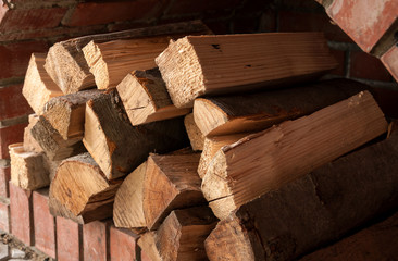 Splitwood in fireplace
