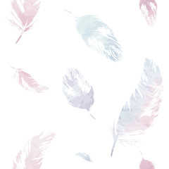 Watercolor seamless pattern with feathers