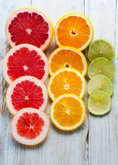 Citrus Fruits on a wooden background