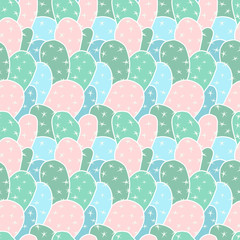 Seamless cute cactus flower vector pattern
