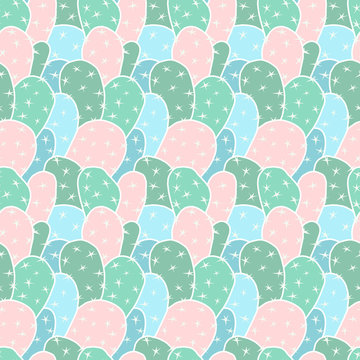 Seamless Cute Cactus Flower Vector Pattern
