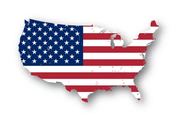 Fotobehang High resolution map of the USA with american flag. You can easily remove the shadows, or to fill in the map in a different color - clipping path included. © mshch