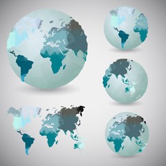 Set of the world globes. World map. Low poly vector illustration.