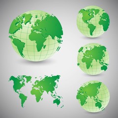 Set of wireframe world globes