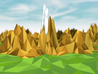 Paesaggio di montagna, montagne, poligono, grafica poligonale, illustrazione  © Naeblys