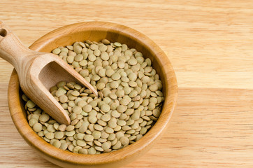 lentils, on wood, background, close up