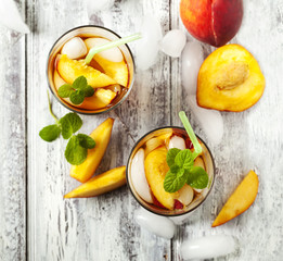 Glasses of Peach Iced Tea. Top view