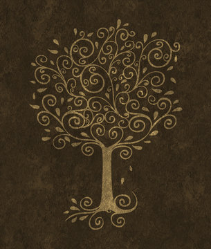 Curlicue Tree on a Textured Background