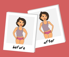 Fat and slim woman concept - to lose weight