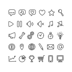 Fototapeta premium Set of multi-purpose interface icons for web or apps: communication, media, shopping and more. Clean and minimalistic, but with a personal hand drawn feel.