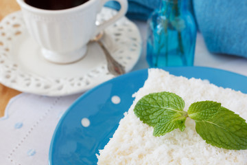 Sweet couscous (tapioca) pudding (cuscuz doce) with coconut